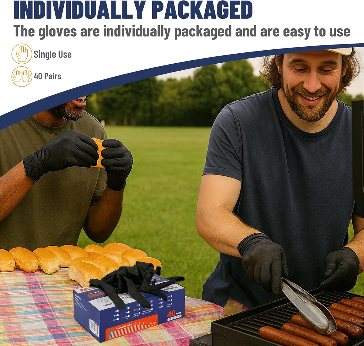 Nitrile Disposable Gloves 5mil, Latex Free, Powder Free, 40 Pairs Individually Wrapped (80 Gloves), Strong Protective Gloves for Food Prep, Cleaning, Industrial, Salon, Household, Travel, Medium