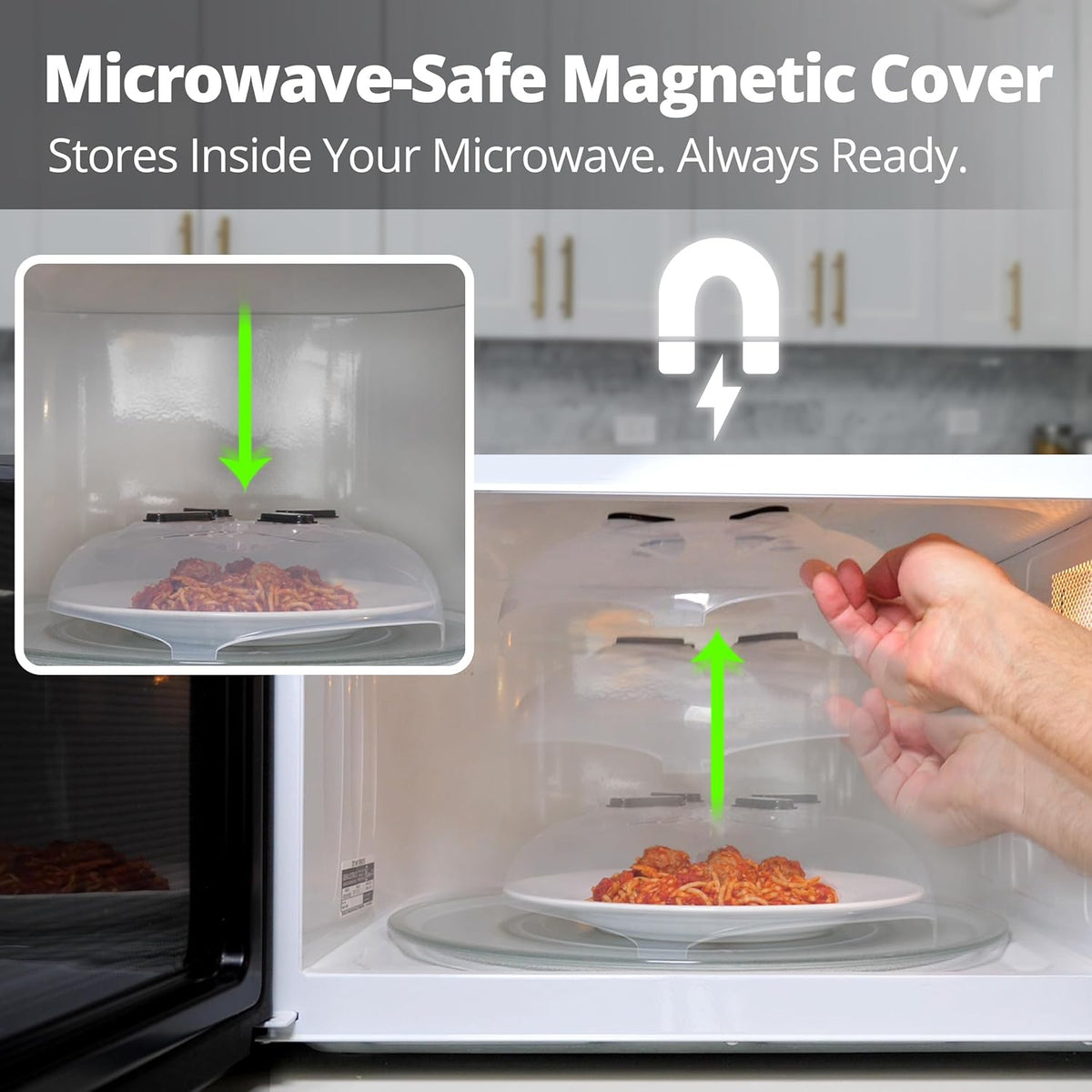 Magnetic Microwave Splatter Cover, Clear Microwave Cover for Food - Vented & Magnetic, 12-inch, Food Grade Plate Cover, BPA Free - Black