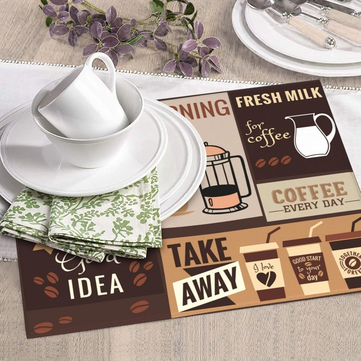 Retro Coffee Pattern Dish Drying Mat, Highly Absorbent Microfiber Kitchen Counter Pad Reusable Washable, 16*18"