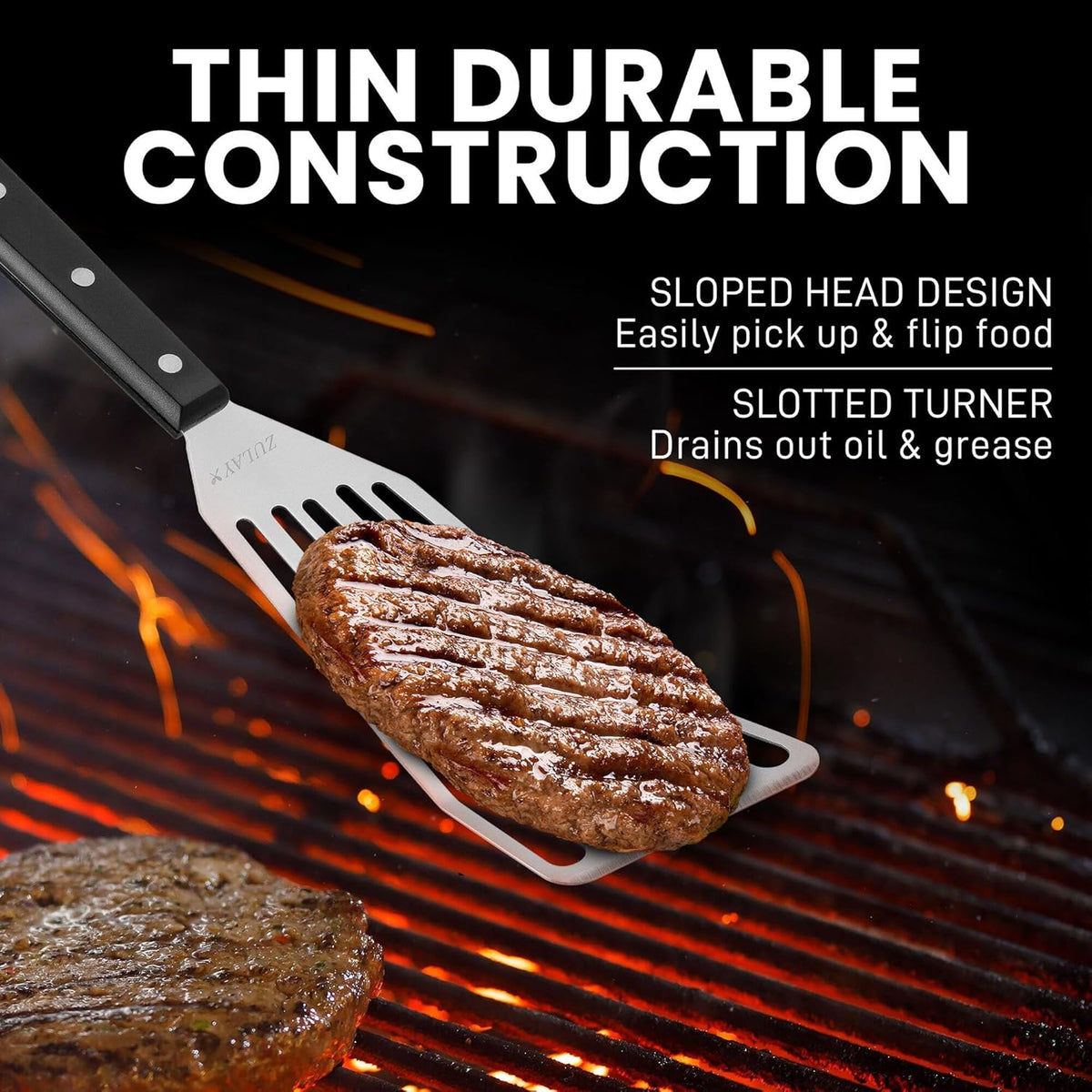 Zulay Kitchen Fish Spatula Stainless Steel - Spatulas for Non-Stick Cookware - Slotted Stainless Spatula - Easy to Clean Turner 12.4