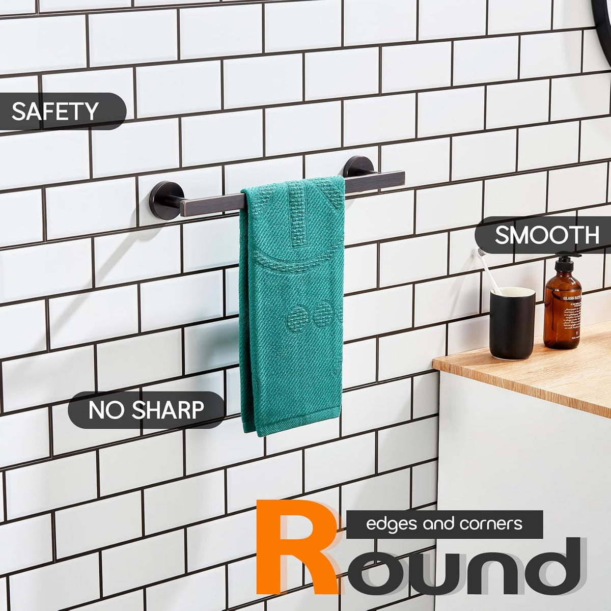 12 Inch Bathroom Towel Bar Bath Towel Rack Kitchen Towel Holder Towel Ring Wall Mounted SUS304 Stainless Steel Oil Rubbed Bronze AN4001ORB-L12