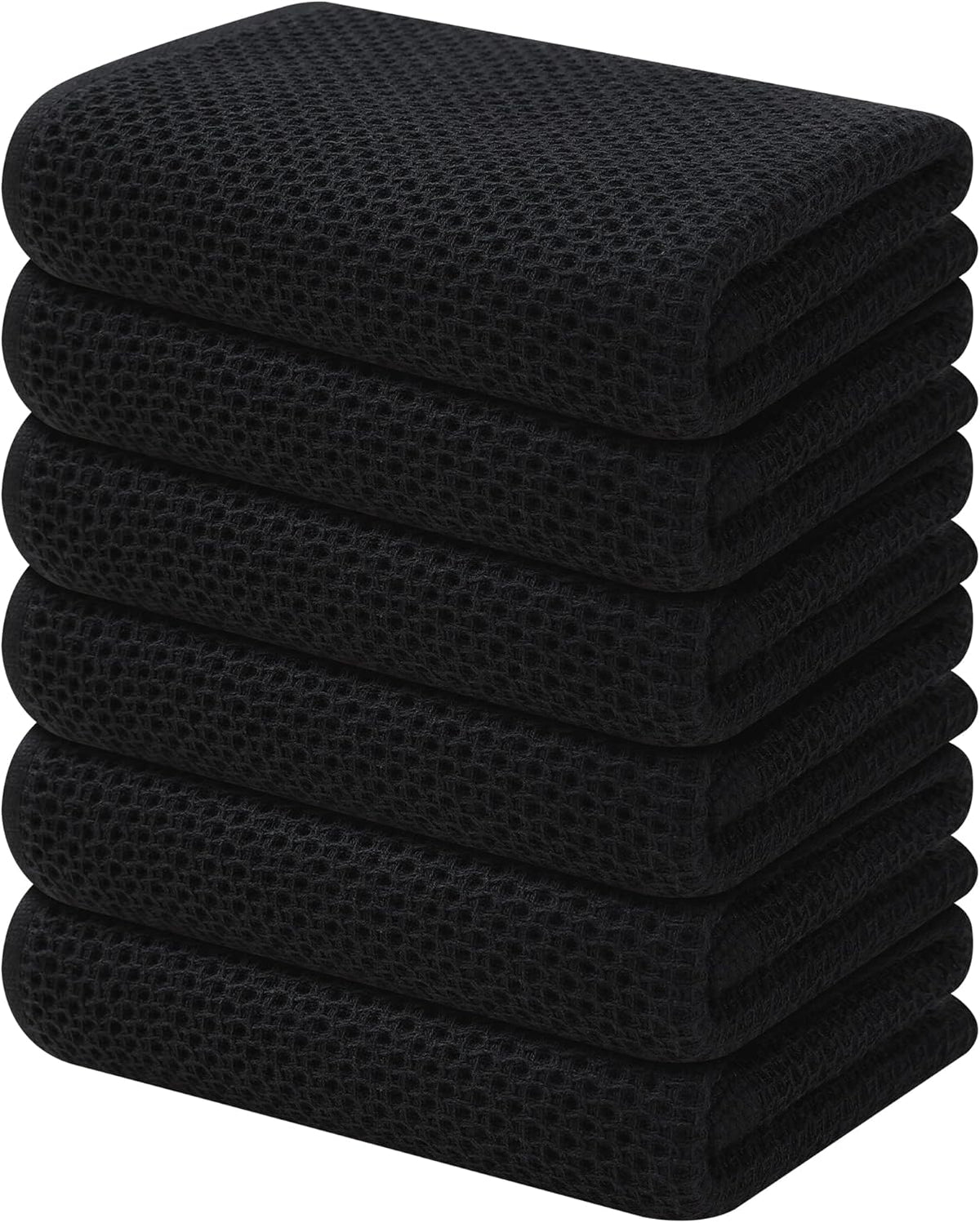 Kitinjoy 100% Cotton Waffle Weave Kitchen Towels, 6-Pack Super Soft and Absorbent Dish Towels for Drying Dishes, Kitchen Hand Towels, 13 in x 28 in, Black