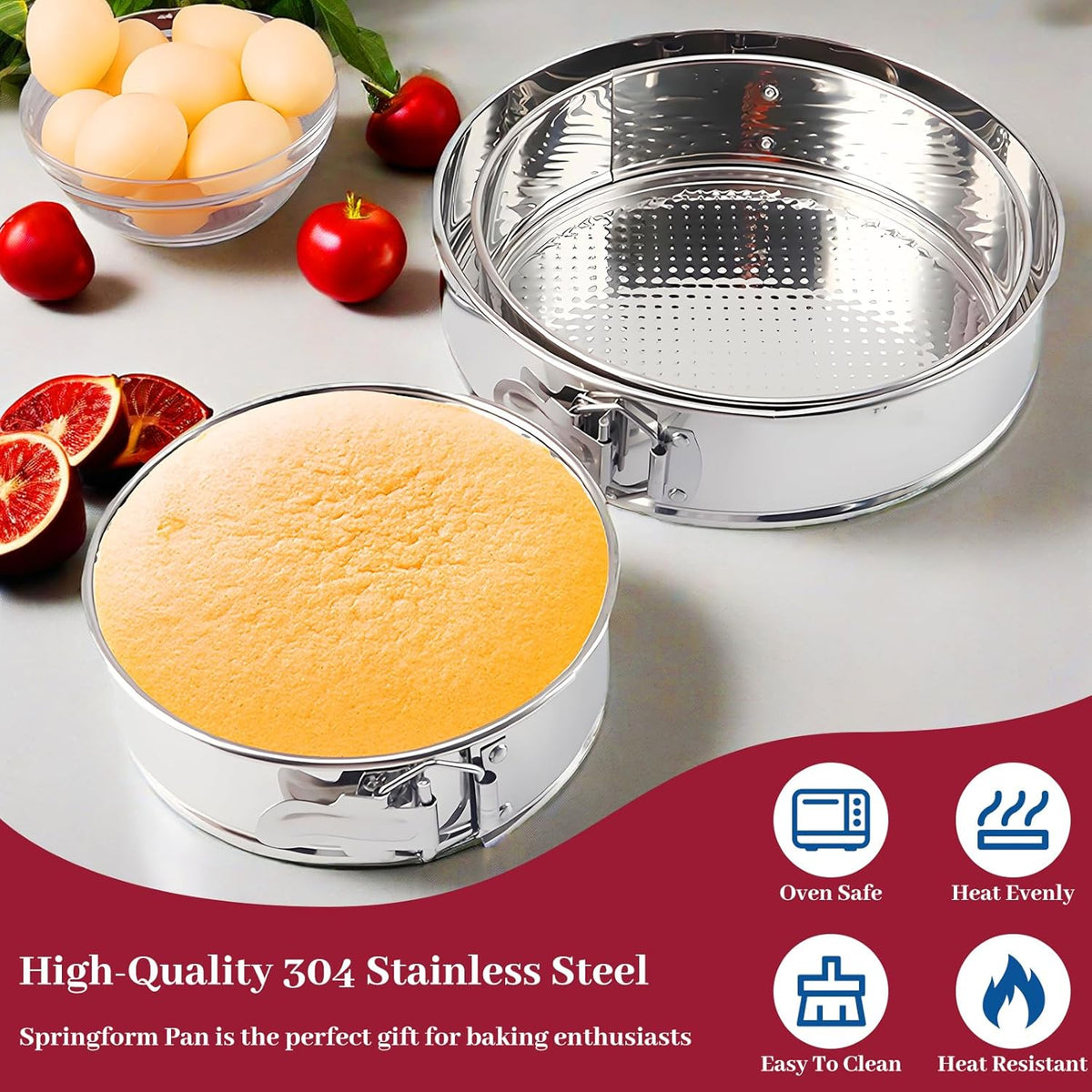 10 Inch Springform Pan 304 Stainless Steel Nonstick Leakproof Springform Cake Pan with Removable Bottom, Round Spring Form Cheesecake Pans For Baking
