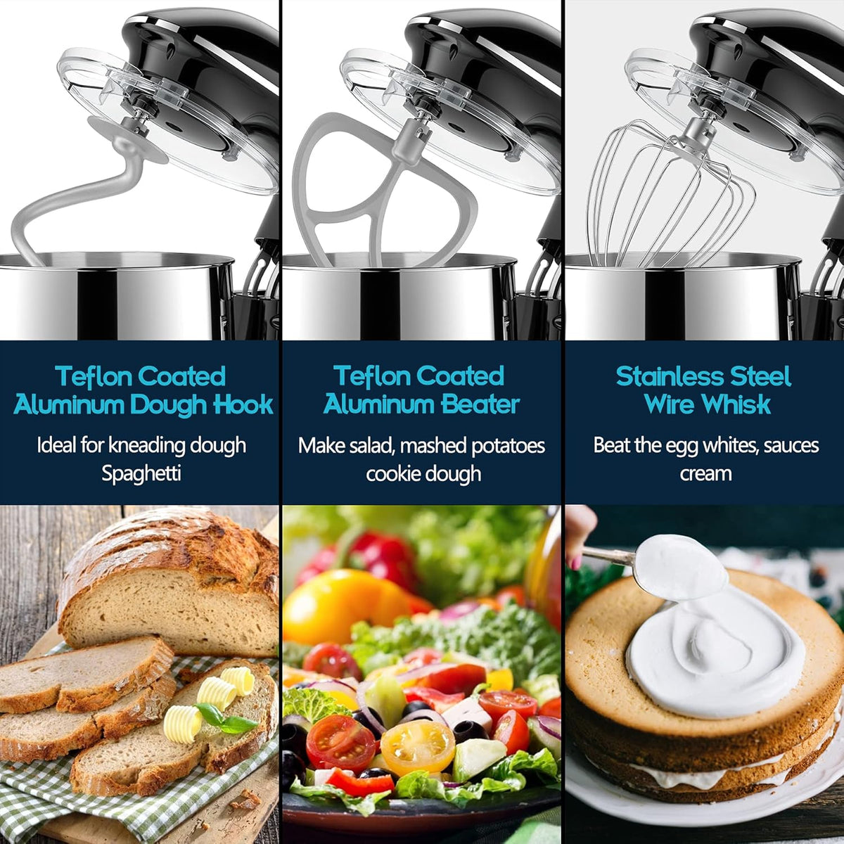 HOWORK 8.5QT Stand Mixer, 660W 6+P Speed Tilt-Head, Electric Kitchen Mixer With Dishwasher-Safe Dough Hook, Beater, Wire Whip & Pouring Shield (8.5 QT, Black)