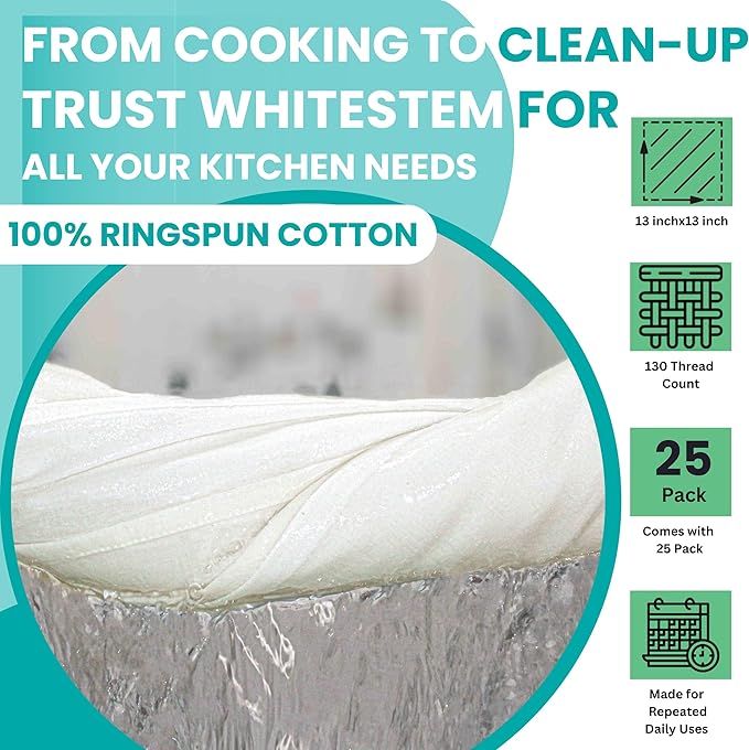 Dish Cloths Cotton| Kitchen Wash Cloth | Shop Towels Absorbent and Lint Free Flour Sack| Dishcloths for Kitchen Washing Dishes| Thick Absorbent Quick Dry Dish Rags | 24 Pack 13"x13" White