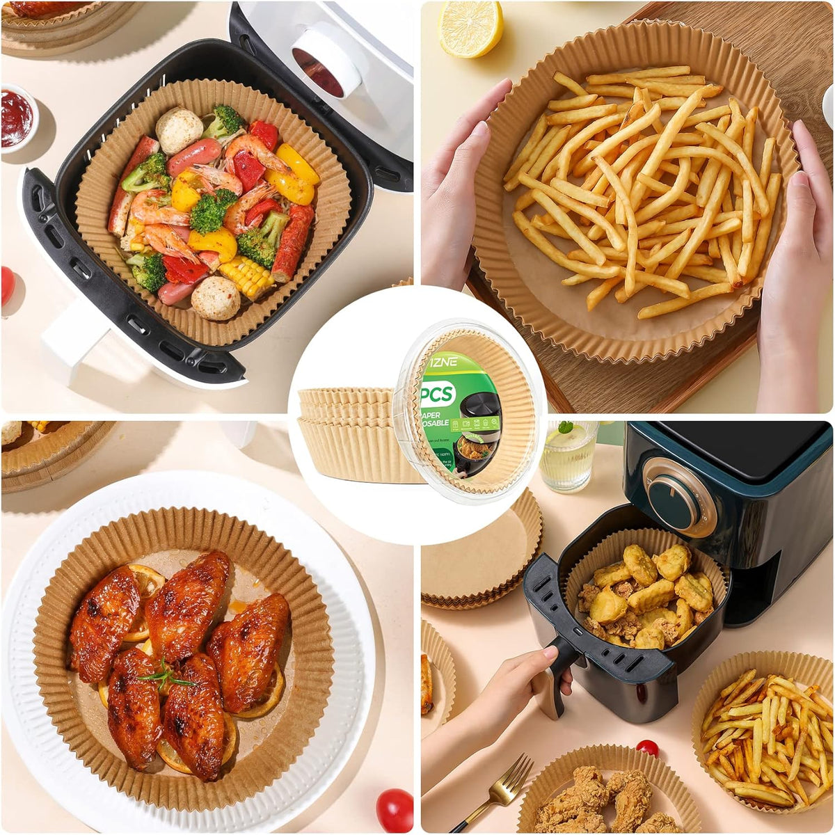 Air Fryer Liners Disposable - 150Pcs 8In Round Parchment Paper for Air Fryer Non-Stick Airfryer Basket Liners for Steamer Microwave Oven