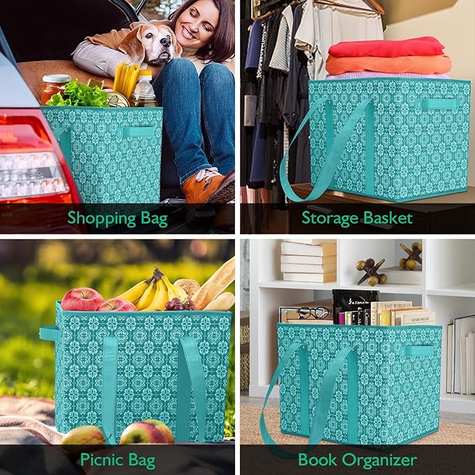 WISELIFE Reusable Grocery Bags [3 Pack],Large Grocery Tote Bag Water Resistant Shopping Bags Foldable Grocery Bag for Clothes,Shoes and Picnic,Green