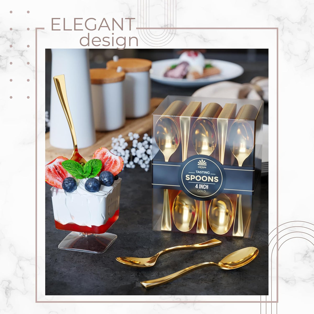 EXQUISITE Mini Spoons For Desserts - Bulk Pack Of 100 Gold Dessert – Disposable 4.5 Inch Plastic Appetizer Real Flatware Look Miniature Gold Bpa Free Food SafeSafe