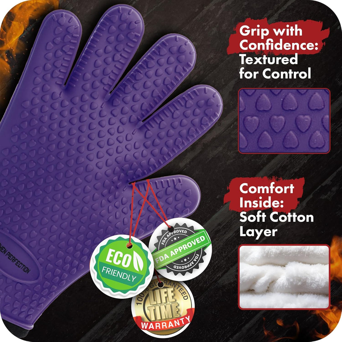 KITCHEN PERFECTION XL Silicone Smoker Oven Gloves -Extreme Heat Resistant BBQ Gloves -Handle Hot Food Right on Your Grill Fryer & Pit | Waterproof Oven Mitts Grill Gloves |Superior Value Set+3 Bonuses
