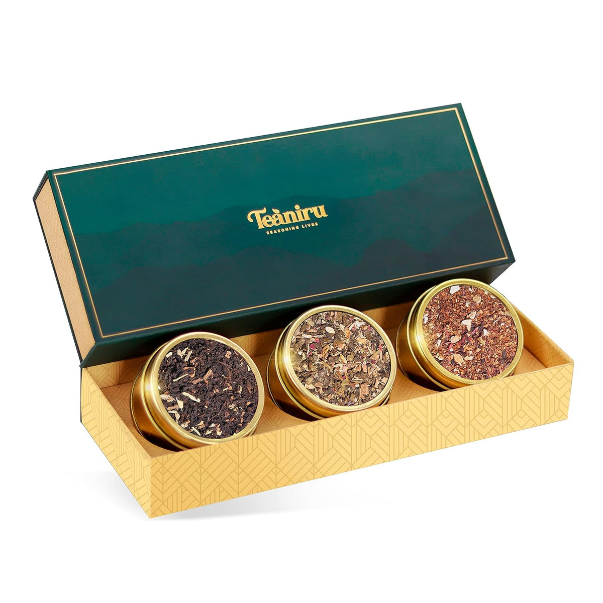 Teaniru, Grandeur Tea Collection | 3 Loose Leaf Tea Sampler | Variety Pack Assortment of Green, Herbal & Black Tea | Gluten Free & Sugar Free | Gift Set for Men & Women