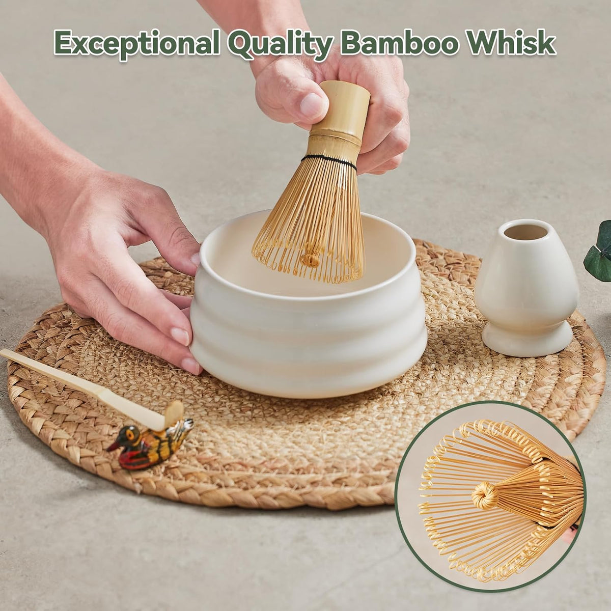 Japanese matcha set, matcha whisk and bowl, matcha sieve, matcha whisk holder, and matcha spoon - 8pcs Matcha Set (white)
