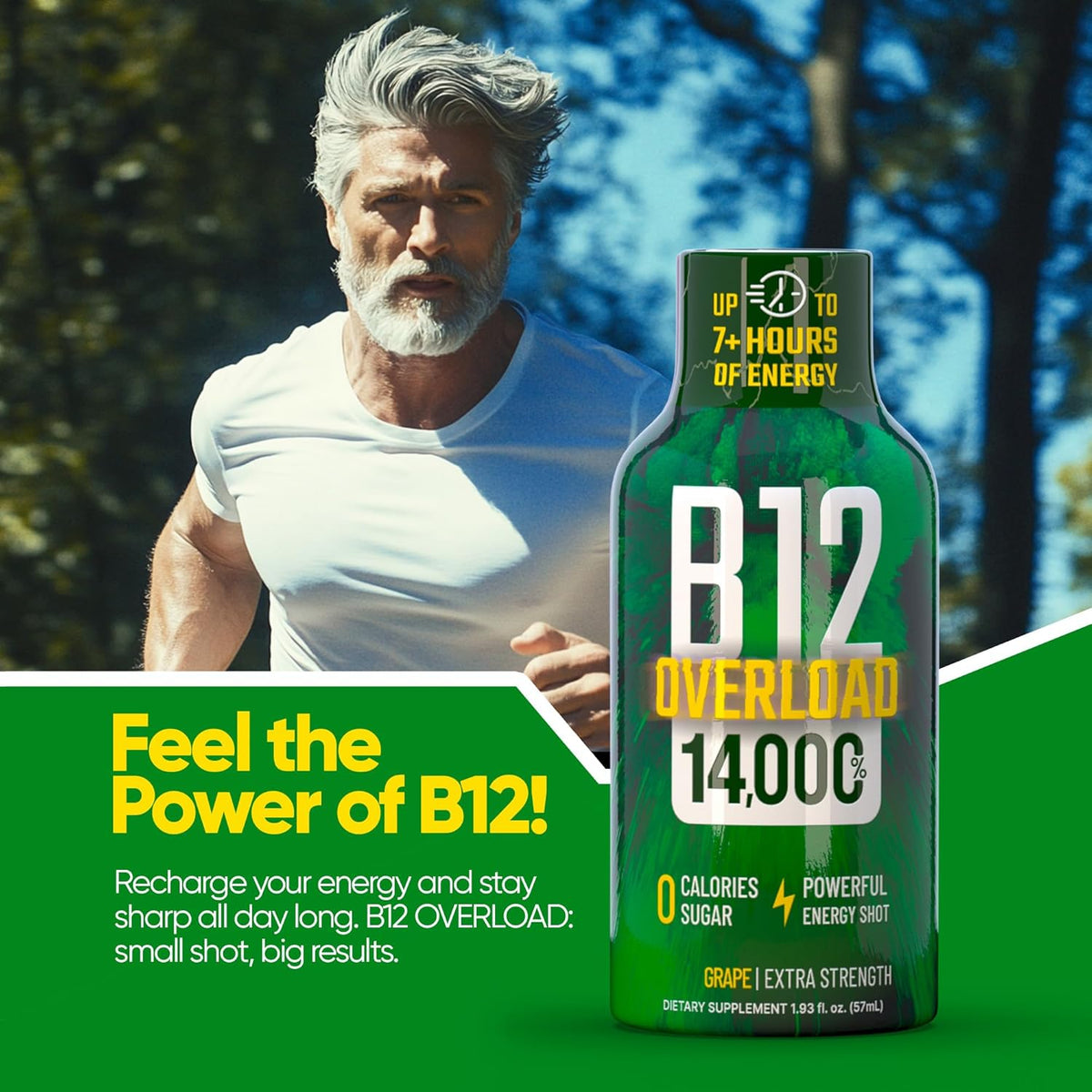 B12 Overload Extra Strength Energy Shot – Grape – 260mg Caffeine, 14000% B12, Electrolytes – Energy & Vitality Support – Zero Sugar No Calories – Vegan, Kosher, Gluten-Free – 1.93 fl oz, 12-Pack