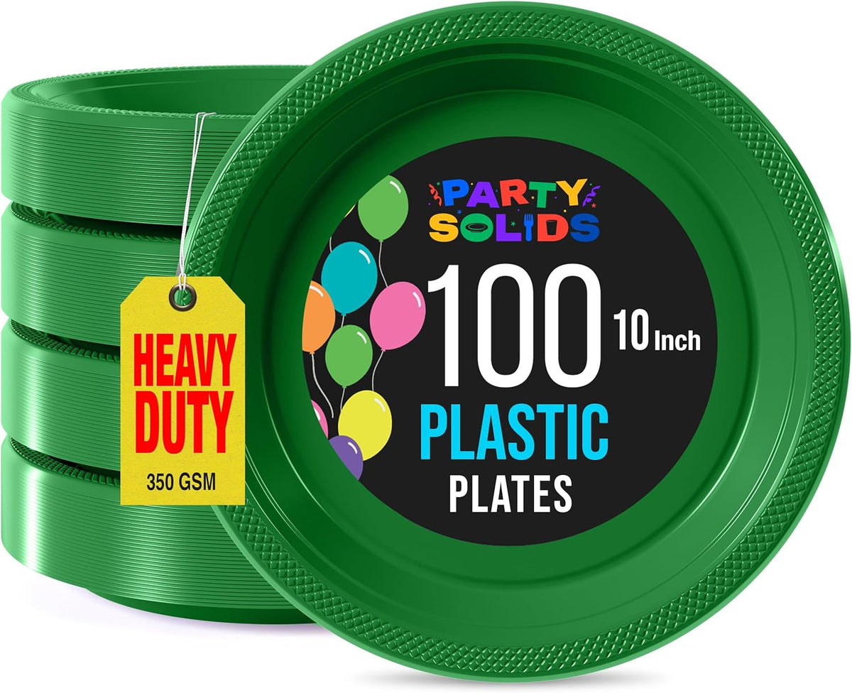 Exquisite Party Solids Emerald Green Plastic Plates For Party 10" Emerald Green Disposable Plates Heavy Duty Supplies 100 Pcs Plastic Dinnerware Sets Heavy Duty 350 GSM Disposable Dinnerware Set