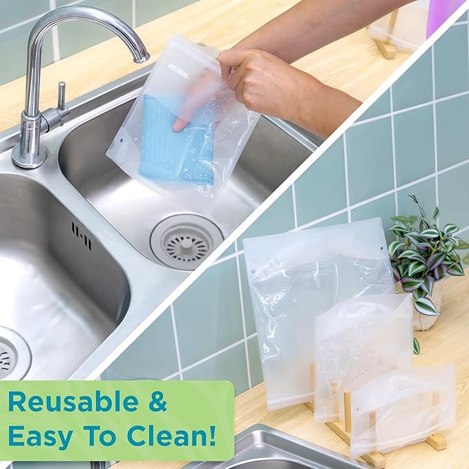 Home Logic Reusable Sandwich Bags – Leak Proof Food Storage for Snacks & More – 24 Bags, 7 Inch Width