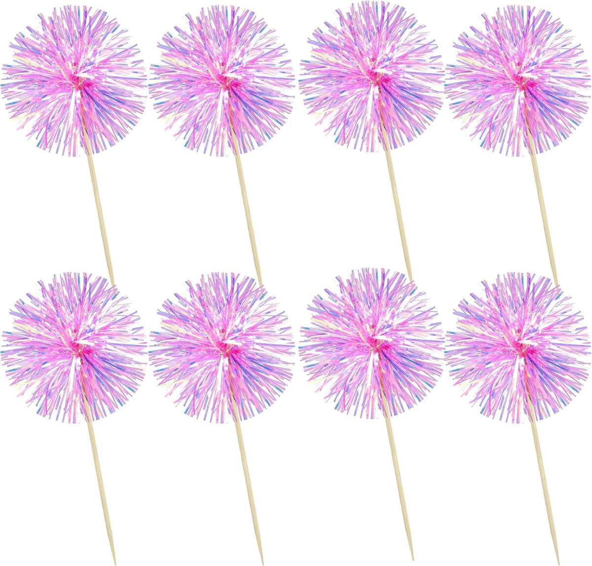 Ephlyn 30Pcs Foil Firework Cupcake Toppers Party Birthday Cake Toppers Supplies Sparkle Tinsel Cocktail Fruit Toothpick for Birthday Wedding Graduation Party Rose Red