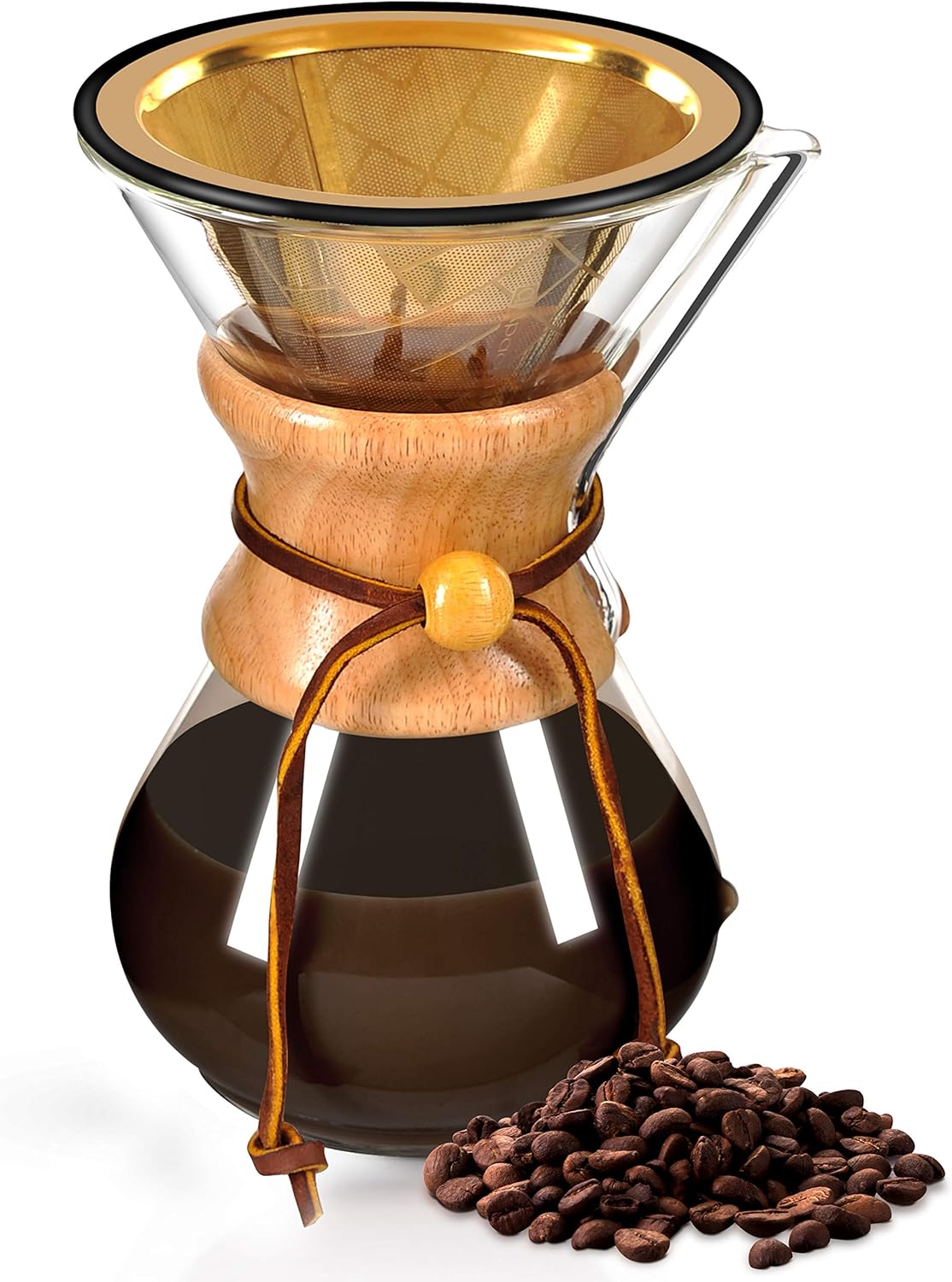 Compatible with Hario V60, Chemex Pour Over Coffee Filter - Wide Metal Base Reusable Stainless Steel Coffee Dripper - Paperless Coffee Filter for Sustainable Brewing