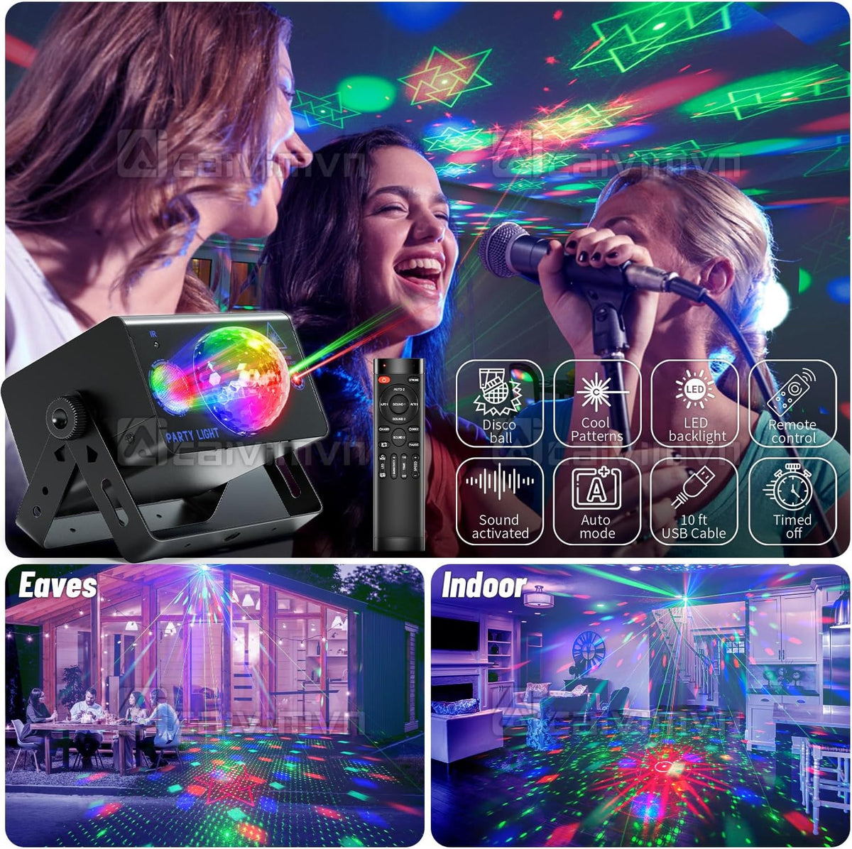 Party Lights Dj Disco Ball Light, LED Stage Strobe Lights Sound Activated with Remote Control for Xmas Club Bar Parties Holiday Christmas Birthday Wedding Home Decoration