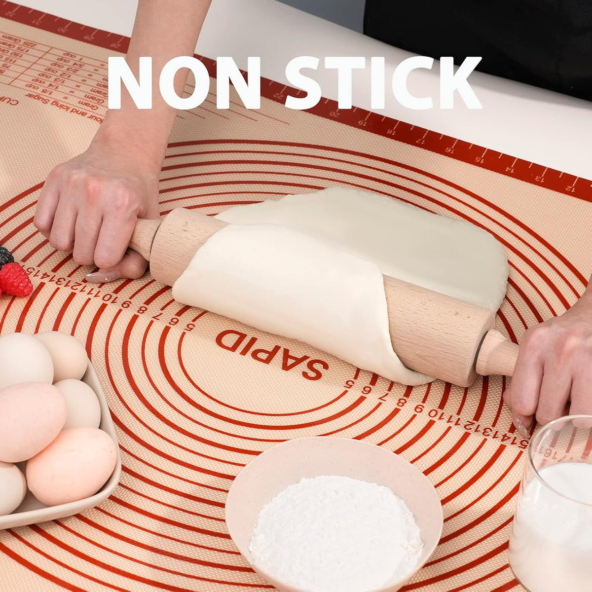Sapid Extra Thick Silicone Pastry Mat Non-slip with Measurements for Non-stick Silicone Baking Mat Extra Large, Dough Rolling, Pie Crust, Kneading Mats, Countertop, Placement Mats (20" x 28", Red)