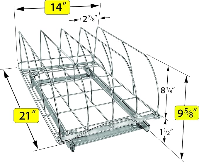 LYNK PROFESSIONAL® Pull Out Cutting Board, Cookie Sheet, and Baking Pan Organizer Rack - Lifetime Ltd. Warranty - Slide Out Kitchen Cabinet Organizers – 14W x 21D - Pullout Shelf, Extra-Large, Chrome