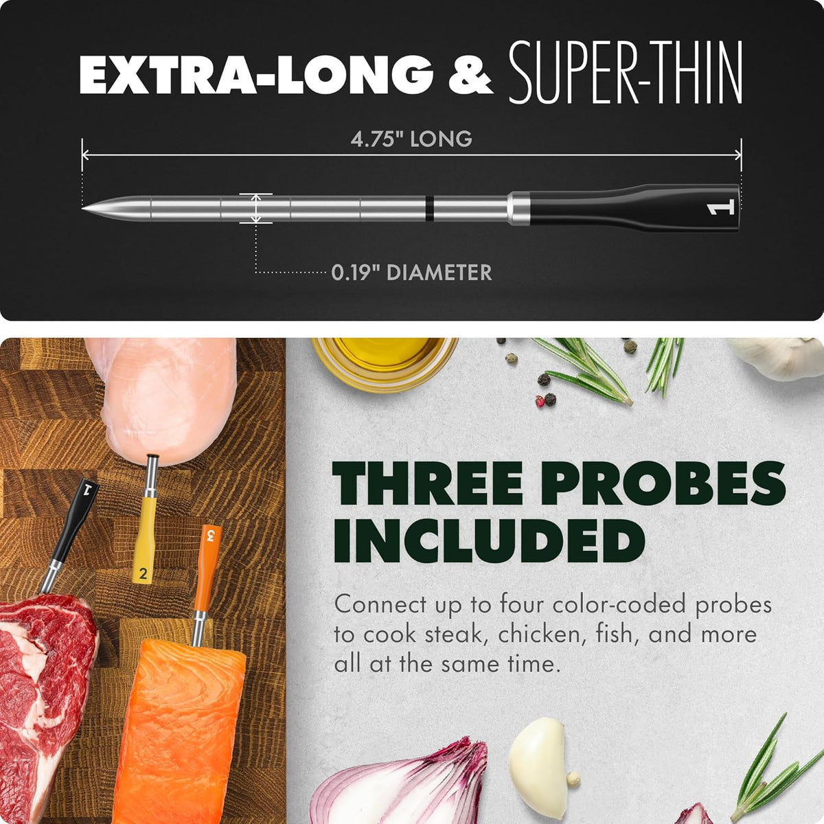 CHEF iQ Sense [2025 Model] | Smart Wireless Meat Thermometer | 3 Ultra-Thin Probes | WiFi Unlimited Range | 1000°F Heat Safe | 5 Sensors | BBQ, Grill, Oven, Smoker, Air Fryer | Gen3