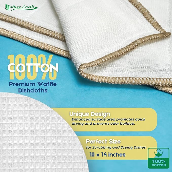 Mother-Earth Cotton Dish Cloths, Ultra Absorbent Quick-Drying Cleaning Cloths, Reusable and Eco-Friendly Dish Rags for Kitchen Use (8)