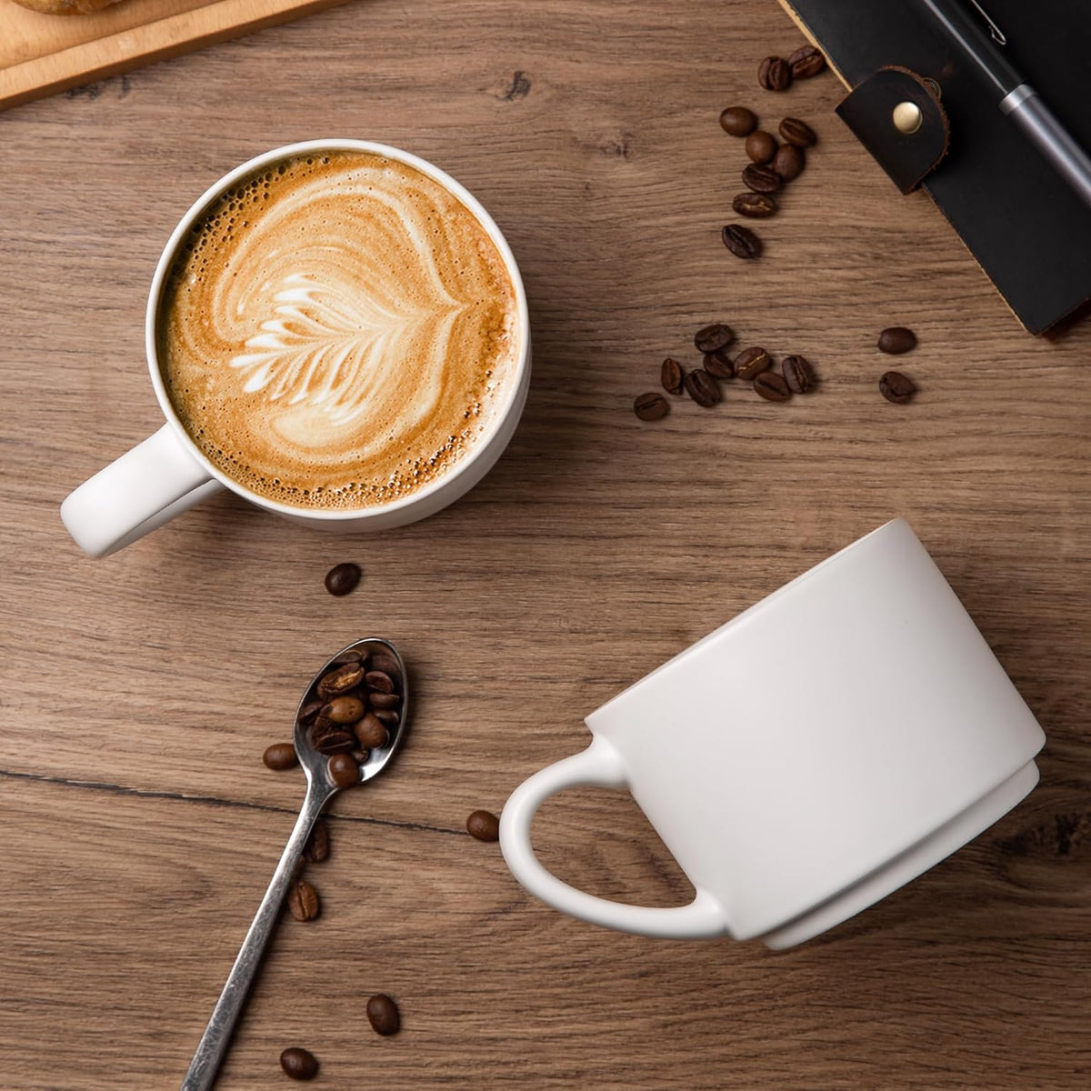 GBHOME 14 OZ Coffee Mugs Set of 6, Stackable Ceramic Mugs for Men, Women, Modern Coffee Mugs With Stable Base for Latte, Tea, Cappuccino. Dishwasher & Microwave Safe, Matte White