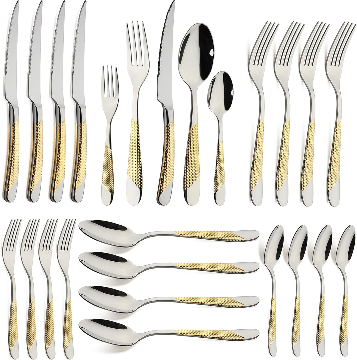 Gold Silverware Set 20-Piece Stainless Steel Flatware Cutlery Set Service for 4 Kitchen Tableware Utensil Set Includes Knives Spoons Forks For Home Kitchen Restaurant