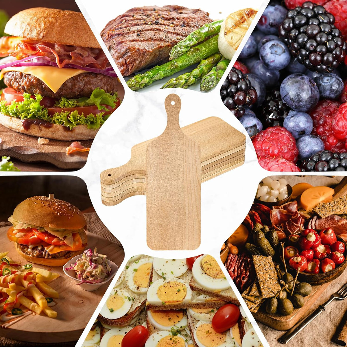 Lounsweer 6 Pcs Thicken Cutting Board Bulk Wood Board for Chopping Serving Charcuterie Material for Laser Engraving Mother' Day Wedding Housewarming Gift