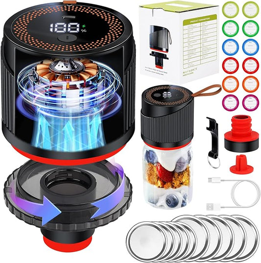 Electric Mason Jar Vacuum Sealer for Wide and Regular Mouth, 4 in 1 Auto Stop Mason Jar Vacuum Sealer Kit, Cordless Portable Canning Vacuum Sealer Machine for Canning Pickling Food Storage