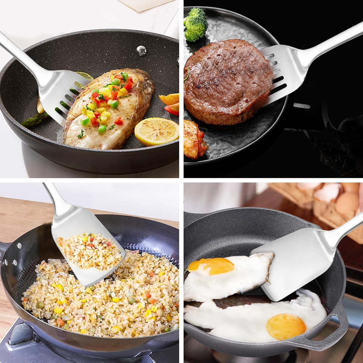 14.3-in Spatula Set, 18/0 Stianless Steel Heavy Duty Turner & Slotted Spatula, Kitchen Cooking Utensils Set, High Heat Resistant, Grilling Frying Serving Food, Pack of 2