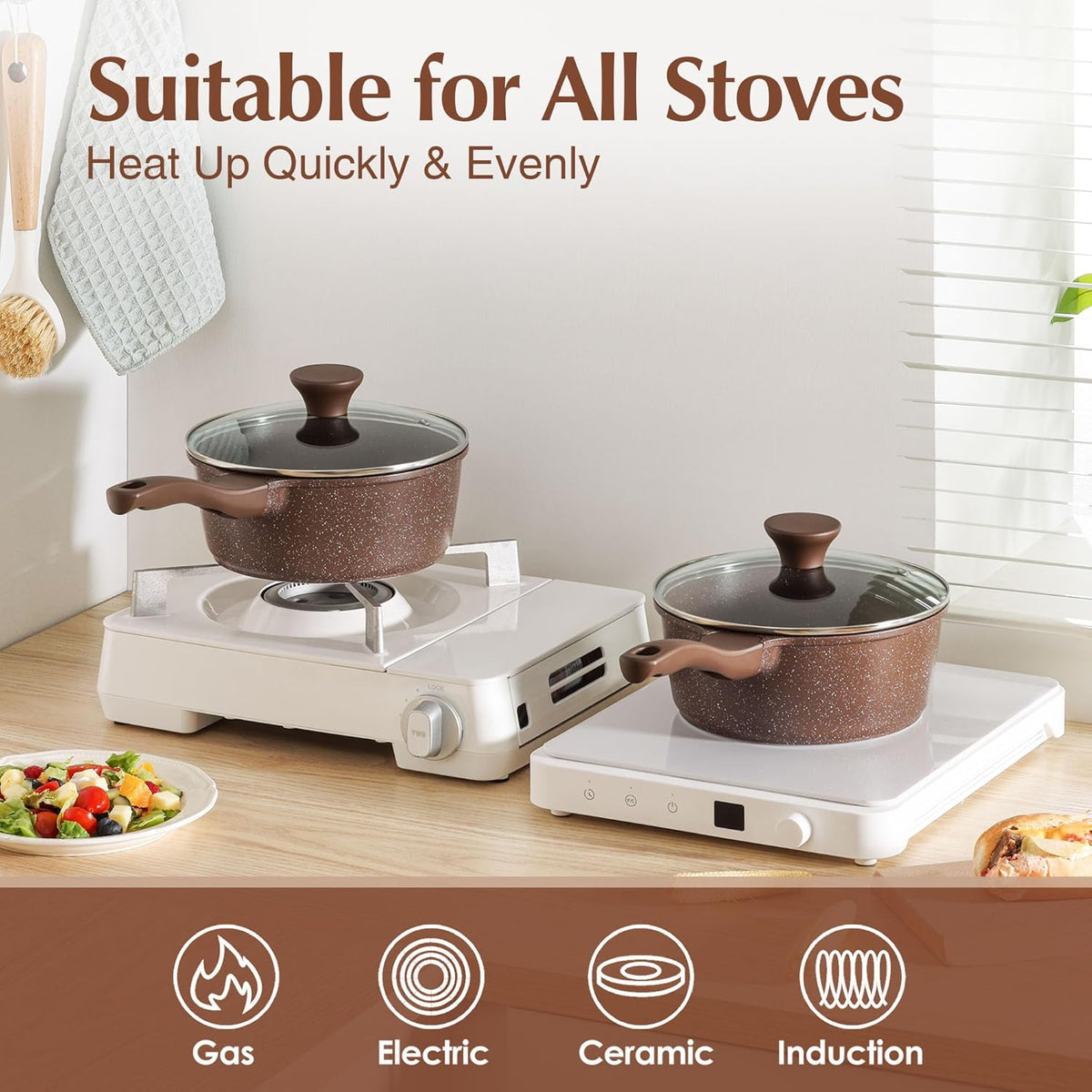SENSARTE Saucepan Nonstick with Lid 2.5 Quarts Granite Coating Sauce Pot Medium Kitchen Cooking Pot, Induction Comptable, Free of Intentionally Added PFOA