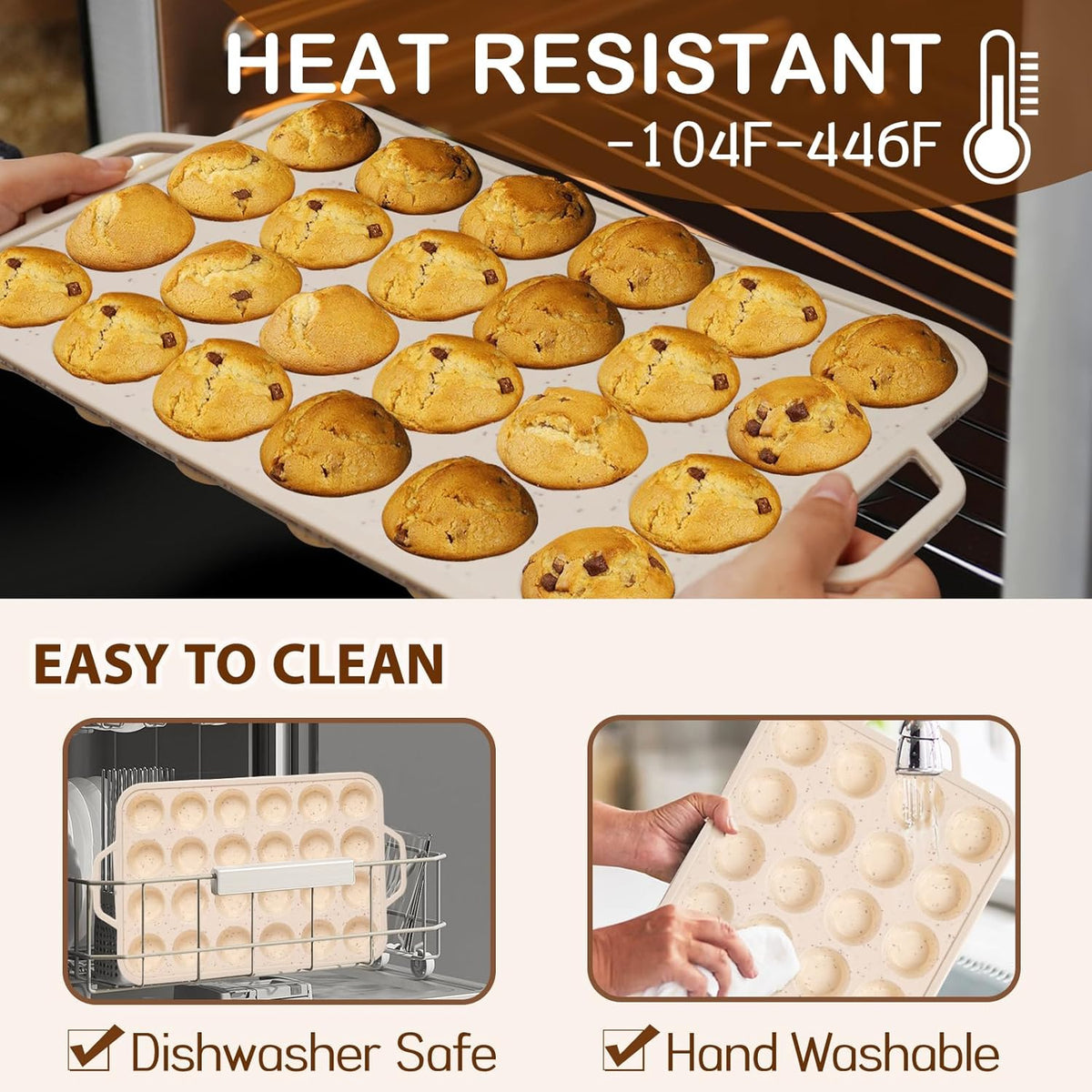Silicone Mini Muffin Pan, 24 Cups Muffin Tin Baking Mold With Reinforced Stainless Steel Frame Inside, Nonstick Bakeware Cupcake Pan BPA Free