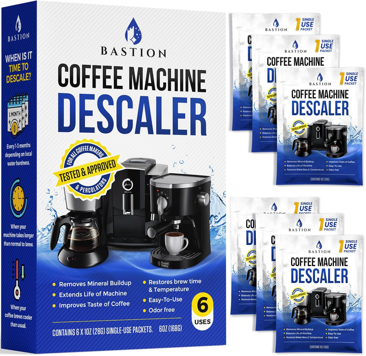 Descaling Powder Solution (6-Uses) Coffee Machine Descaler Cleaner | Compatible with Breville Keurig Nespresso Delonghi Ninja | To Descale Automatic Coffee Pots & Makers & Espresso Machines