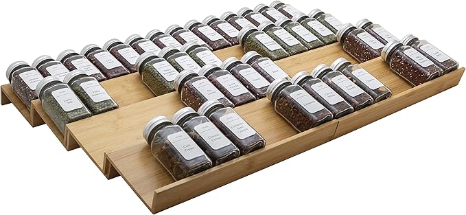 Bamboo Spice Rack Drawer Organizer - 8-Piece Set - 13" Wide Per Piece - Combine Into 26" Wide Rack