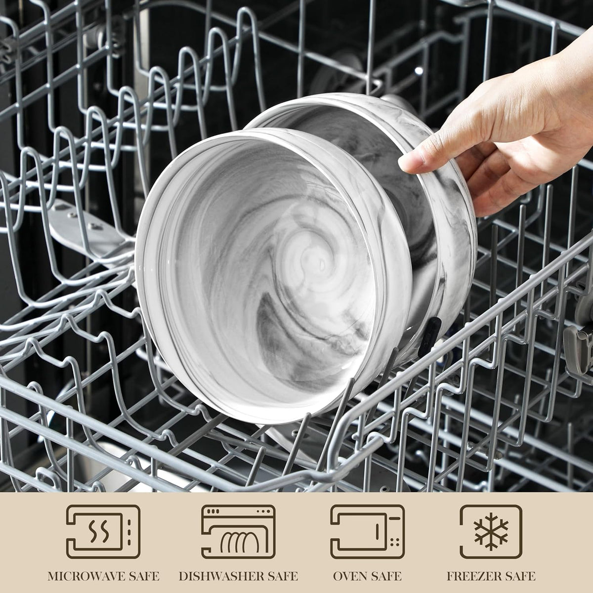 MALACASA Large Soup Bowls Set, 44 OZ (7") Salad Bowls Cereal Bowls Set of 2,Marble Grey Ceramic Bowls for Kitchen, Dishwasher & Microwave Safe, Series REGULAR
