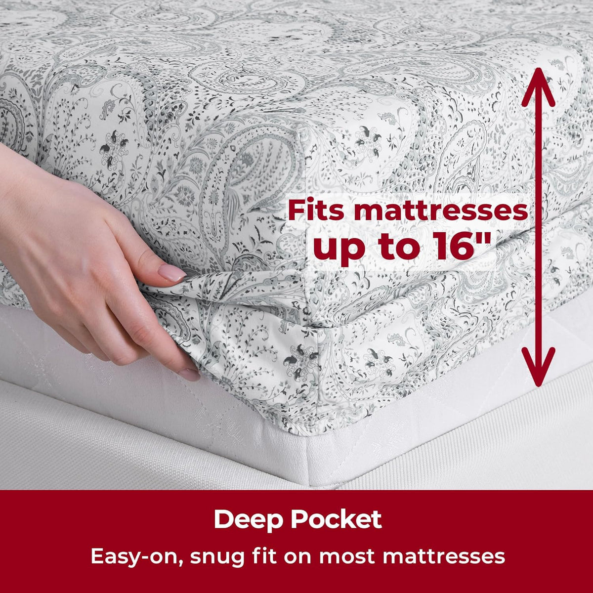 Mellanni Twin Sheets Set - 3 PC Iconic Collection Bedding - Hotel Luxury, Extra Soft, Cooling Bed Sheets - Wrinkle, Fade, Stain Resistant (Twin, Paisley Gray)