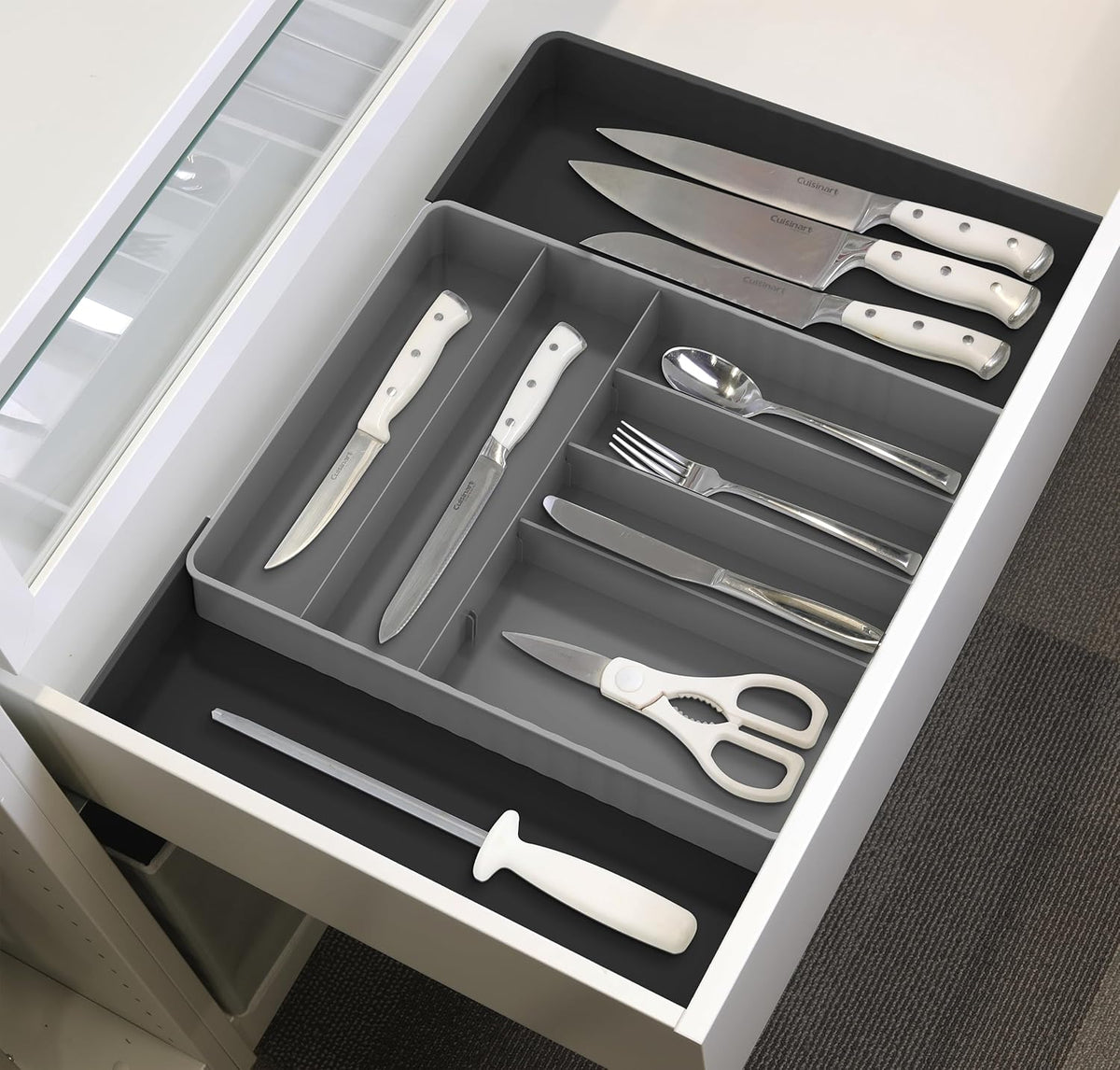 Simple Houseware Expandable Kitchen Drawer Flatware Organizer, Black/Gray
