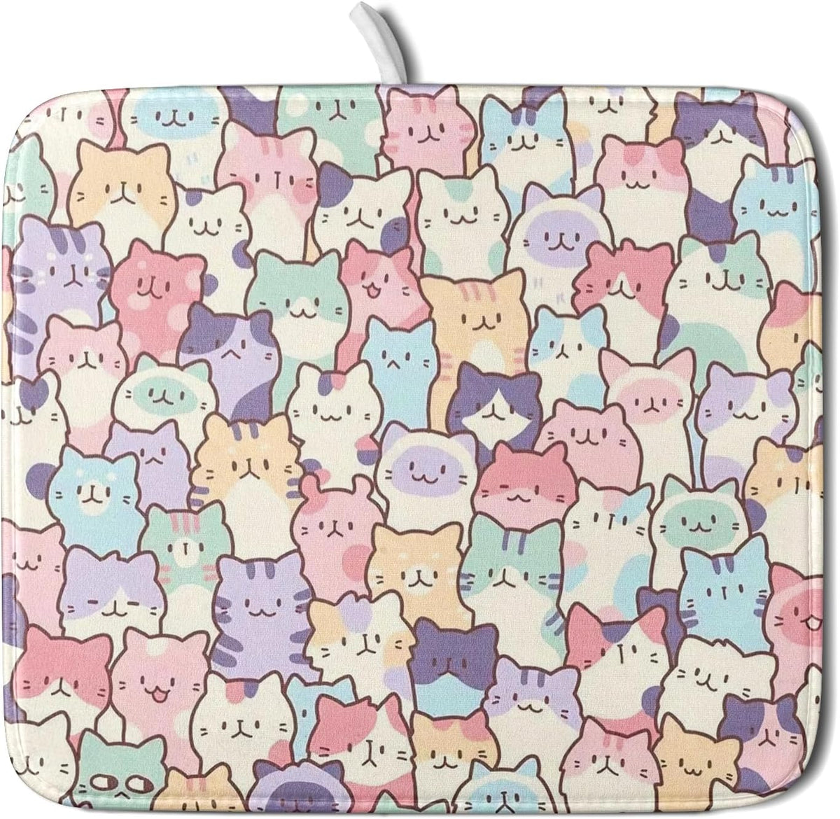 Colorful Cats Dish Drying Mat 16x18 inch Cute Animal Microfiber Reversible Fast Dry Dishes Drainer Rack Pad for Counter Kitchen Table Decor