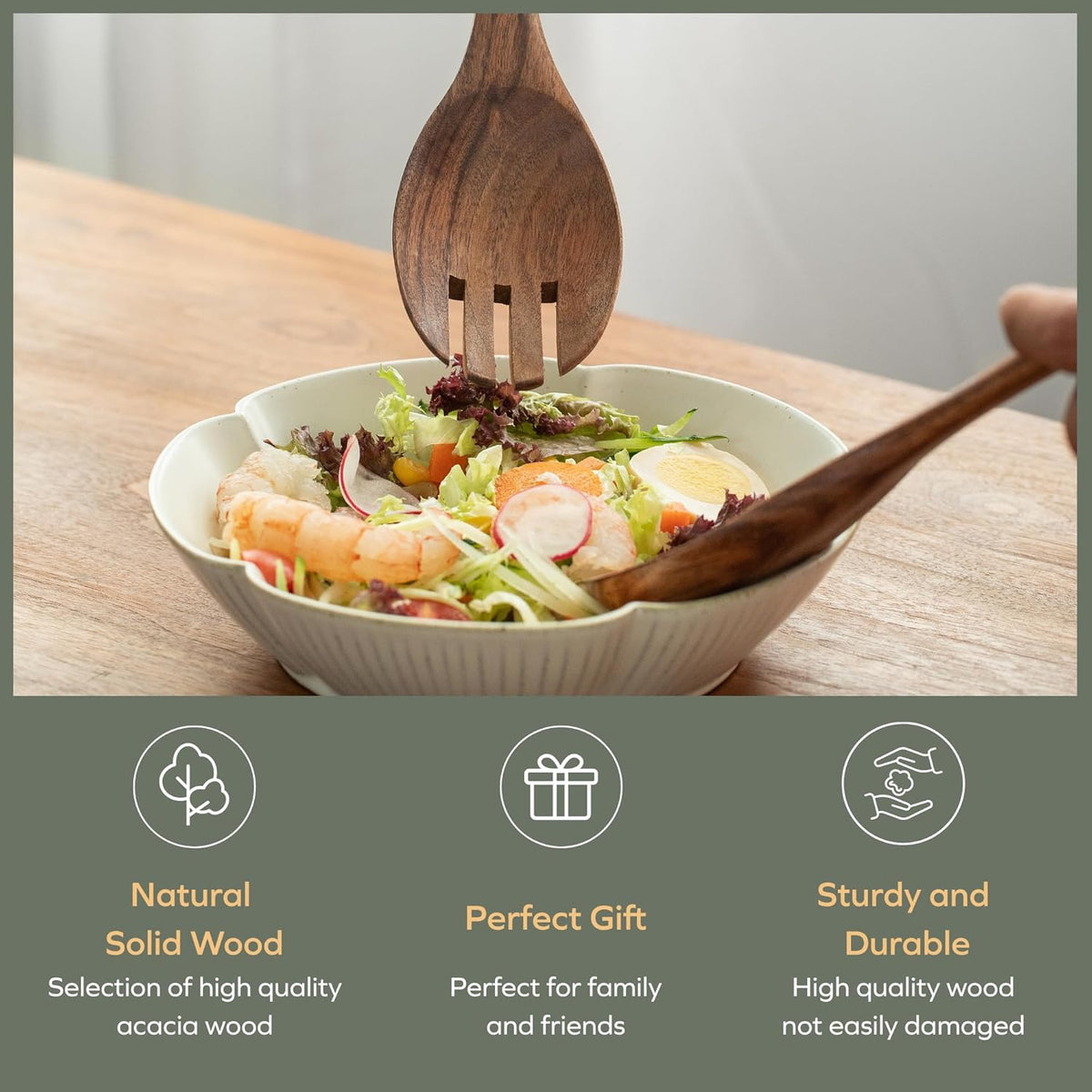 Muso Wood Acacia Salad Servers,10-inch,set of 2 (Acacia salad servers)