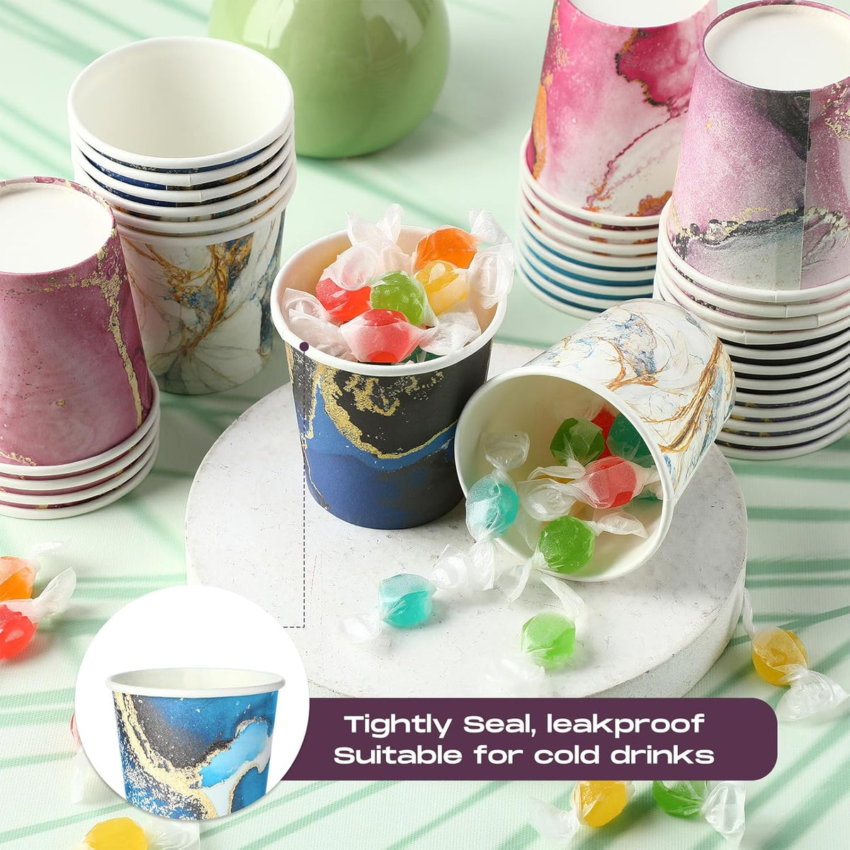 Thenshop 1000 Pack 5oz Paper Cups, Multicolor Disposable Marble Water Cups Bulk, Mini Mouthwash, Hot/Cold Beverage Drinking for Parties, Picnic, Travel, Barbecues and Event, 10 Colors