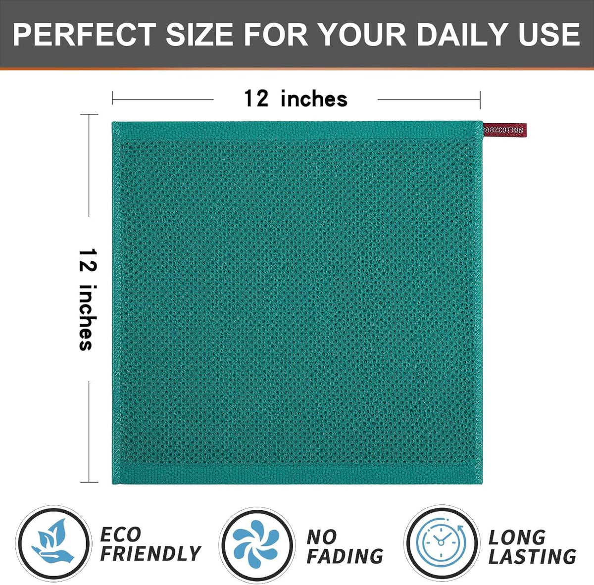 Kitinjoy 100% Cotton Kitchen Dish Cloths, 8 Pack Waffle Weave Ultra Soft Absorbent Dish Towels for Drying Dishes Quick Drying Kitchen Towels Dish Rags, 12 X 12 Inches, Teal