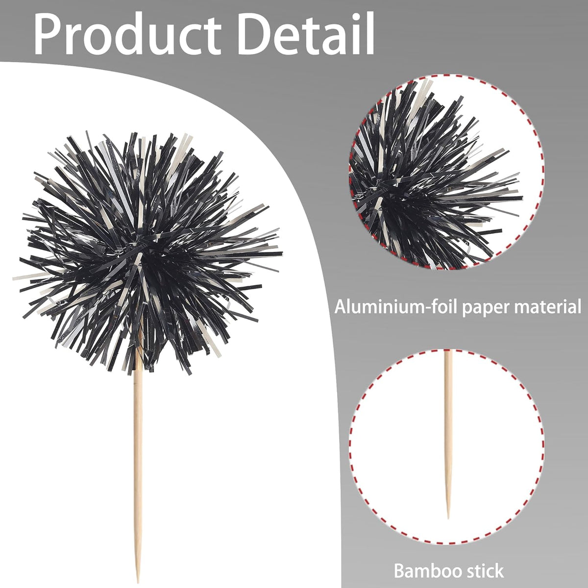 40 PCS Black Foil Firework Cupcake Toppers Sparkle Tinsel Cupcakae Picks Sparkler Fireworks Party Decorations Cocktail Fruit Toothpick for Birthday Wedding Graduation Party Decorations Supplies