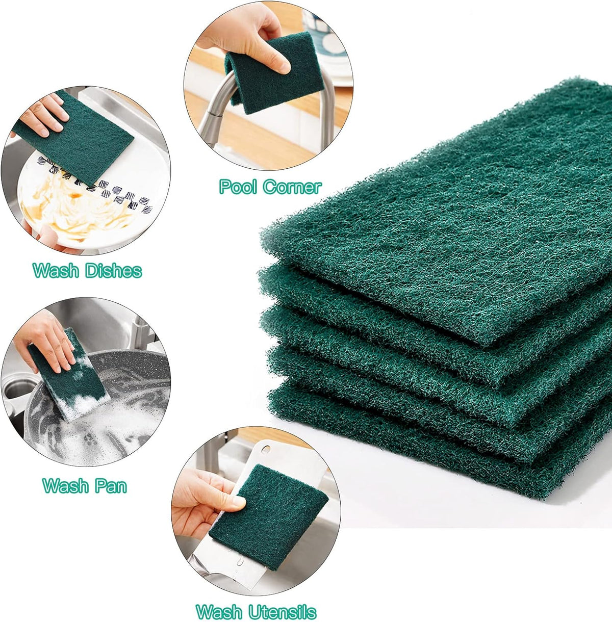 Heavy Duty Scour Pads Sponge Dish Scrubber Non-Scratch Green Reusable Household Scrub Pads for Kitchen and Dish Cleaning Tool (12Pcs)