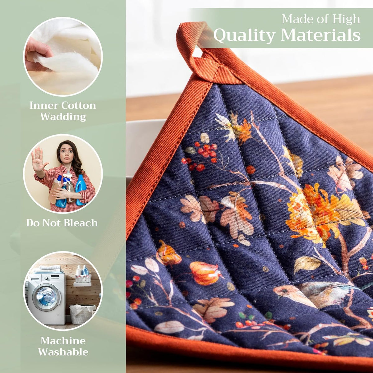 Maison d' Hermine Pot Holders Set 100% Cotton Heat Resistant Potholders 8" x 8" Hot Pads with Loop BBQ, Cooking, Baking, Grilling, Kitchen, Handling Hot Pans (Pack of 2, Kelim - Infinity)