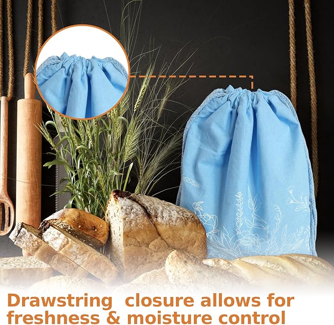 4 Pack Sourdough Bread Bags with Foodgrade TPU Lining, Linen Bread Bags for Homemade Breads, 16x12" Reusable Canvas Breads Bag with Drawstring Natural Large Storage for Fresh Keeping Loaf