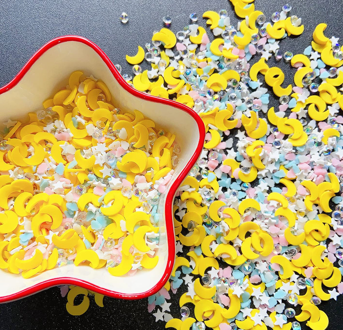 EHOPE Fake Sprinkles Resin Sprinkles Fake Candy Sprinkles Clay Sprinkles Polymer Sprinkles Polymer Clay Slices for Nail Art DIY Crafts Cake Phone Case(40G-Moon+Zuan-22)