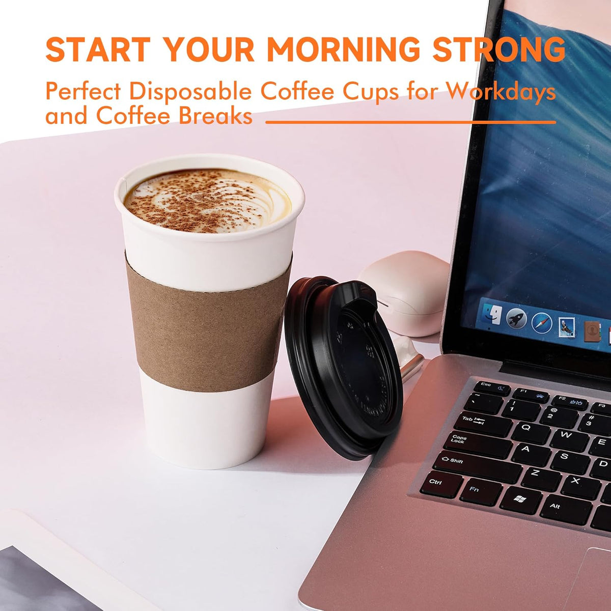 50 Pack 12 oz Disposable Coffee Cups with Lids and Sleeves, Paper Coffee Cups for Hot/Cold Drinks, Leak-Proof To Go Cups for Home, Cafes, Events and Office