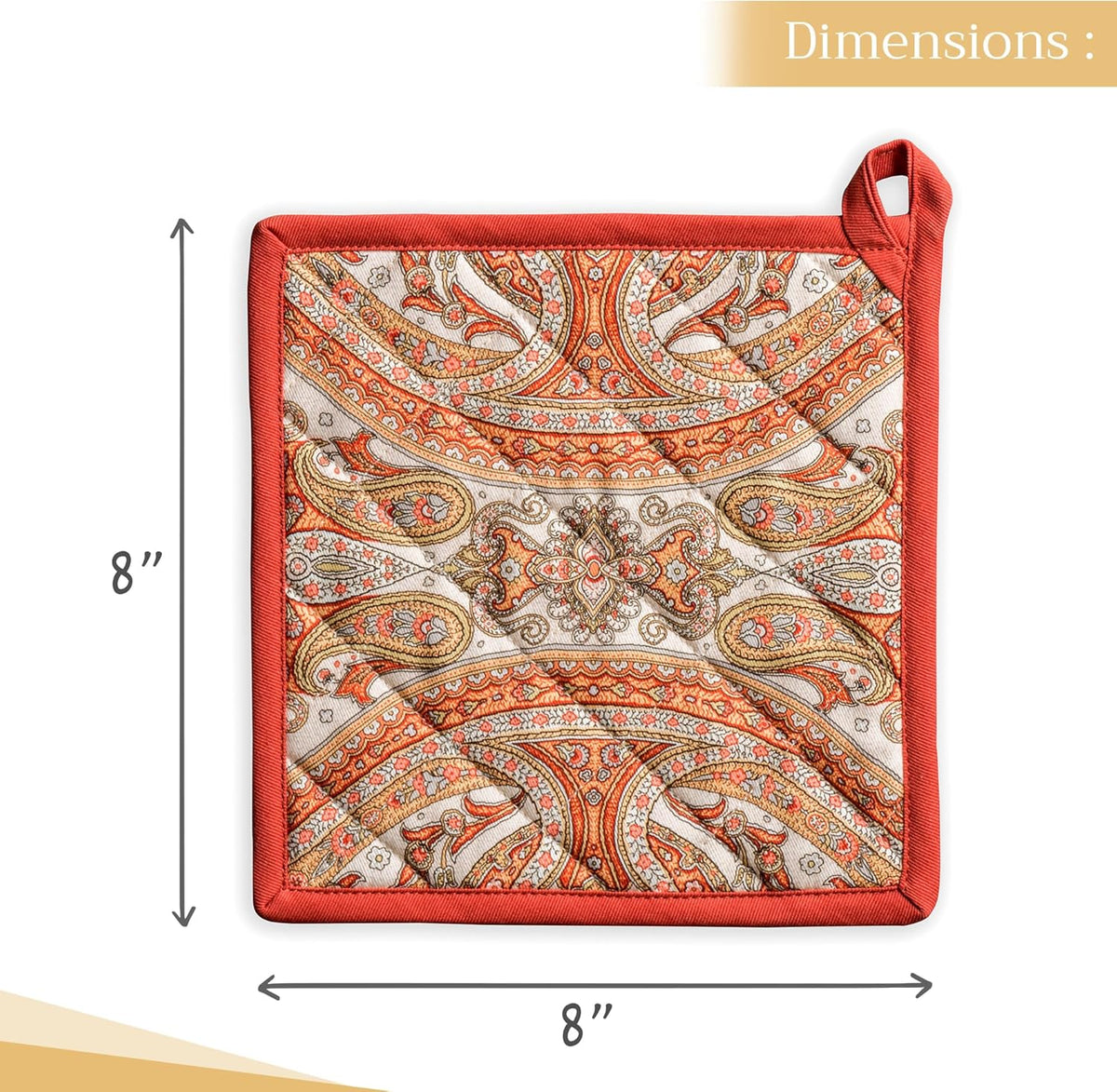 Maison d' Hermine Pot Holders 100% Cotton Heat Resistant Potholders 8" x 8" Hot Pads with Loop BBQ, Cooking, Baking, Grilling, Kitchen, Handling Hot Pans (Pack of 1, Kashmir Paisley)
