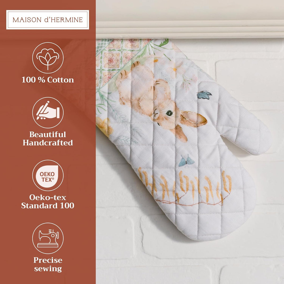 Maison d' Hermine Oven Gloves 100% Cotton Oven Mitt 7" x 13" with Loop Heat Resistant, BBQ, Cooking Gloves, Baking, Grilling, Kitchen, Handling Hot Pans Spring/Summer (Pack of 1, Easter Dew)
