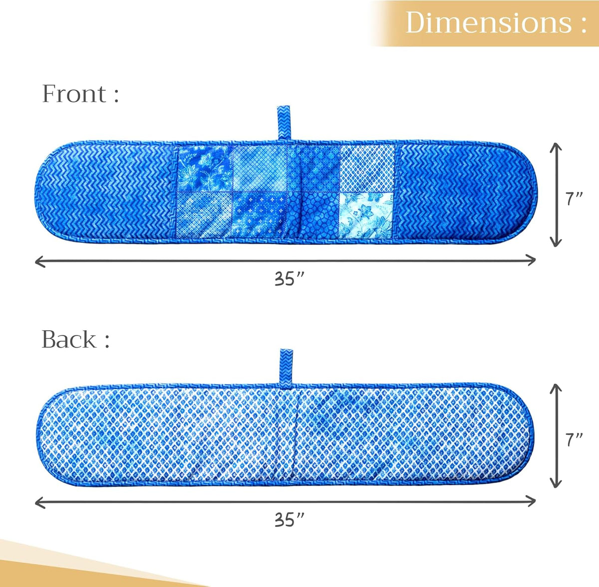 Maison d' Hermine Double Oven Mitts 100% Cotton 7"x35" Double Oven Mitt Heat Resistant BBQ Cooking Gloves with Loop, Baking, Grilling, Home, Kitchen, Handling Hot Pans Spring Summer (Indigo Love)